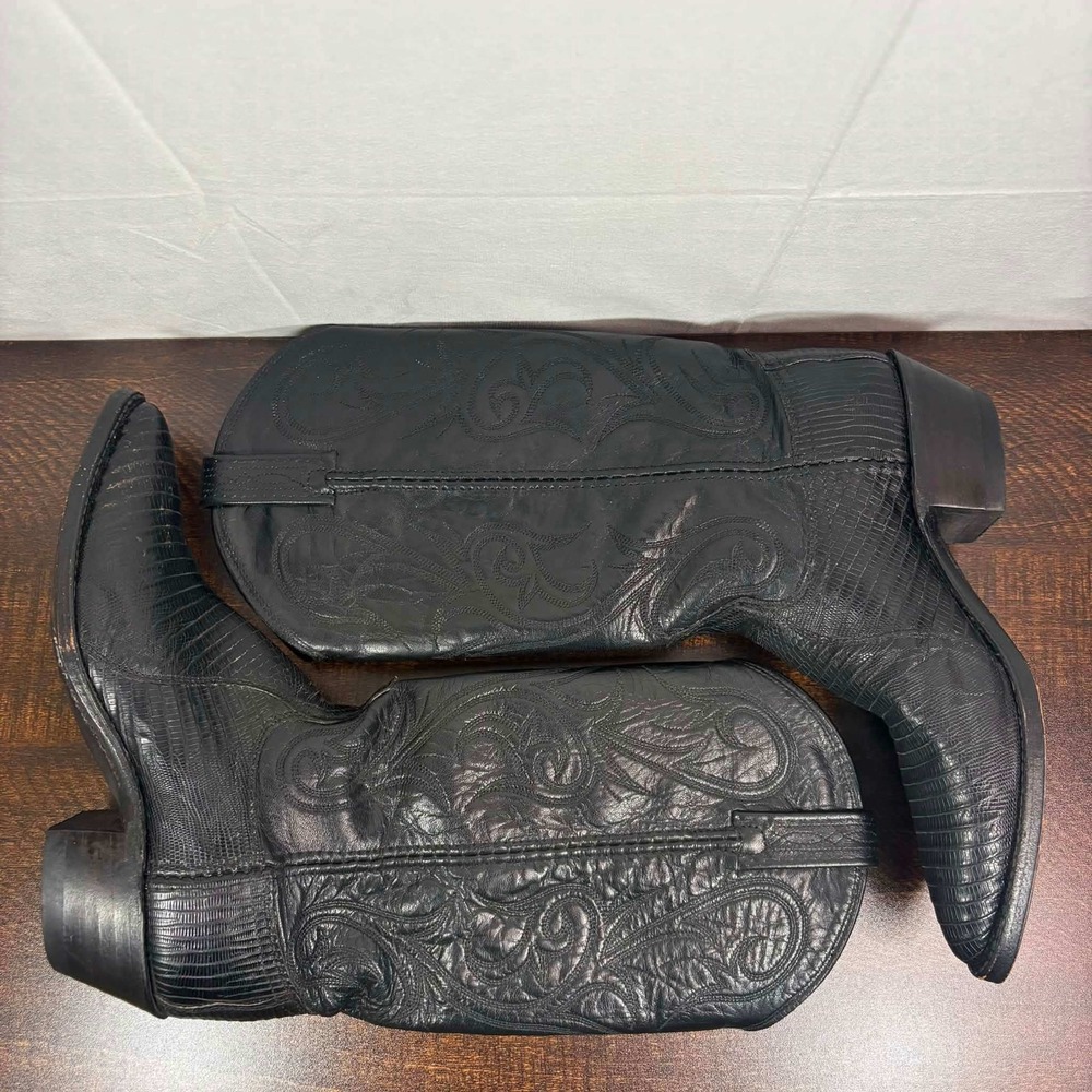 Dan Post Womens Black Teju Lizard Exotic Leather Cowboy Boots Size 7 M Vintage - Picture 9 of 10